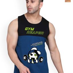 SLOWLORIS Pack Of 2 Printed Round Neck Sleeveless Bio-Wash Cotton Gym Vests-picture-2