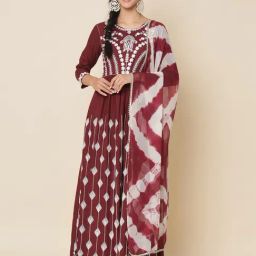 Meeranshi Maroon Embroidered Anarkali Kurta With Dupatta-picture-17