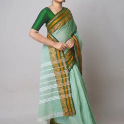 Unnati Silks Mint Green Cotton Woven Saree With Unstitched Blouse-image-79