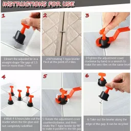TileMaster 50 Pcs Reusable Adjustable Tile Leveling System Kit with 1 Special Wrench Non-Magnetic Durable Plastic Black & Red 22 cm Length, TM-174 image 3