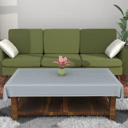 Aura Grey Geometric Printed Anti-Skid Cotton 4-Seater Table Cover with Textured details-19