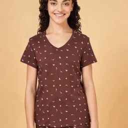 Dreamz by Pantaloons Brown Cotton Floral Print T-Shirt-image-93