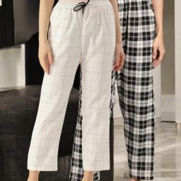 Kryptic Charcoal & White Cotton Relaxed Fit Printed Lounge Pants - Pack of 2-image-98