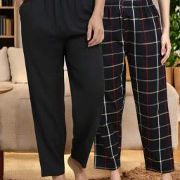 Kryptic Black & Black Cotton Relaxed Fit Printed Lounge Pants - Pack of 2-image-68