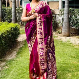 SILKWEAR Ethnic Motifs Zari Silk Cotton Designer Baluchari Saree-31