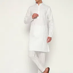 ZARI Geometric Woven Design Jacquard Weave Mandarin Collar Cotton Straight Kurta-image-100