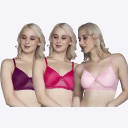 FIMS Pink & Purple Lace Work Bras - Pack Of 3-image-74