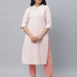 Aurelia Peach Woven Pattern Straight Kurta-picture-11
