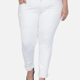 Kiaahvi Plus Size White Skinny Fit Mid Rise Jeans-image-12