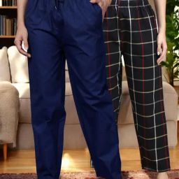 Kryptic Blue & Black Cotton Relaxed Fit Printed Lounge Pants - Pack of 2-image-39