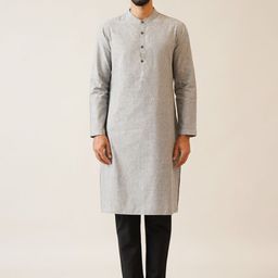 JAYPORE Band Collar Long Roll-Up Sleeves Pure Cotton Kurta-image-71