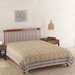Fabindia Yellow & Blue Printed Floral Printed Cotton Double Bed Cover-image-58