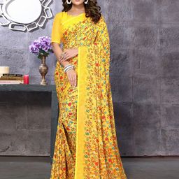 KALINI Floral Printed Georgette Leheriya Saree-image-97
