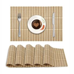 HOKIPO Cream-Coloured & Brown 6 Pieces Rectangle Striped Reversible Bamboo Table Placemats-27