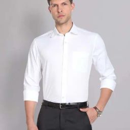 AD by Arvind White Regular Fit Self Design Shirt-image-97
