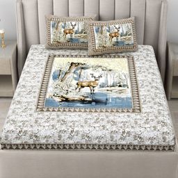 BED-SHEET.COM Blue & White Floral Printed 180 TC Cotton King Bedsheet Set-image-15
