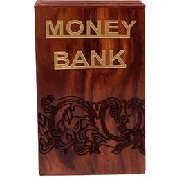 EXIM DECOR Brown Rustic Sheesham Wooden Carving With Key Piggy Bank-image-73