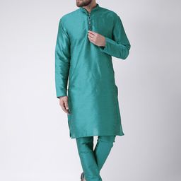 Hangup Men Green Solid Kurta with Pyjamas-picture-26