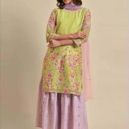Wishful by W Green & Purple Printed Kurta Sharara Set With Dupatta-image-54