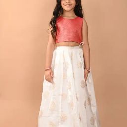 LilPicks Kids Red & White Printed Blouse with Lehenga-image-32