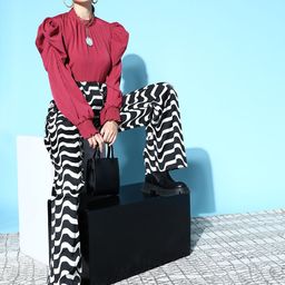 plusS Maroon Bishop Sleeves Top-image-43