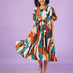 LookShine Abstract Printed A-Line Midi Dress-picture-12