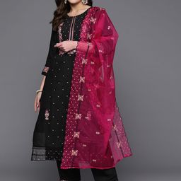 Indo Era Women Floral Embroidered Regular Thread Work Kurta with Trousers & With Dupatta-picture-46