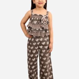 TWISHA Kids Brown Printed Jumpsuit-image-0