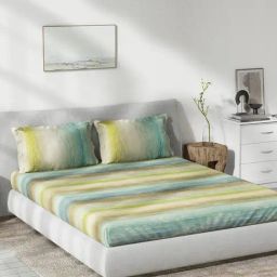 DDecor Abstract Blue 136 TC Cotton King Fitted Bed Sheet With 2 Pillow Covers-picture-0