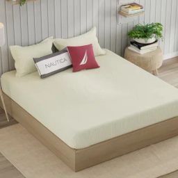 Nautica Marina Bay Light Sage Cotton Geometric 250 TC King Flat Bedsheet with 2 Pillow Covers-33