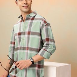 Mast & Harbour Pure Cotton Tartan Checks Relaxed Fit Casual Shirt-picture-15