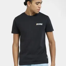 Jack & Jones Black Slim Fit Printed Cotton Crew-T-Shirt-picture-4