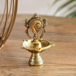 ExclusiveLane Golden Brass Shankh Balaji Handcarved 5 Wicks Diya-image-44