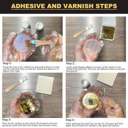 Mini Gold Leaf Sheets, 300 Sheets of Gilding Foil and 100ml Pack of Gilding Glue, 8 by 8.cm Warq for Gilding, Resin Art, Maysur Paintings, Arts Crafts, Nail Deco, Furniture, DIY Projects. image 2