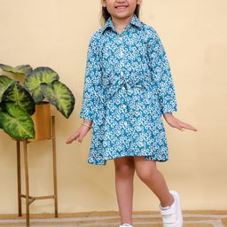 JUNITOS Girls Floral Printed Shirt Knee Length Dress-image-22