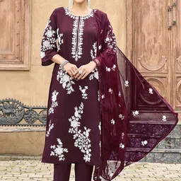 Tikhi Imli Women Floral Embroidered Kurta with Trousers & Dupatta-picture-16