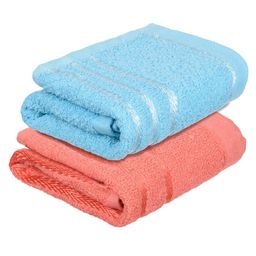 Kuber Industries Set Of 2 Blue & Orange-Coloured Striped Cotton Face Towels-7
