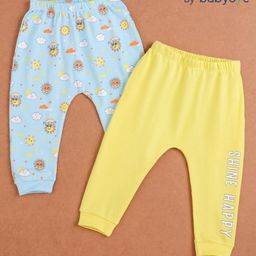 Babyoye Full Length Diaper Leggings Sun & Text Print Pack Of 2 - Yellow Blue-image-50