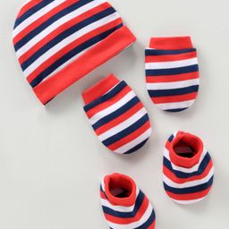 Babyhug 100% Cotton Cap Mittens & Booties Striped Red - Diameter 11.5 cm-picture-14
