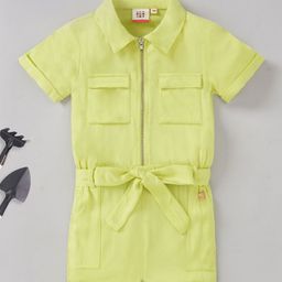 Ed-a-Mamma Sustainable Half Sleeves Solid Color Twill Jumpsuit  - Green-picture-35