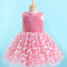 Bluebell Woven Sleeveless Party Dress with Mesh Detailing - Pink-image-51