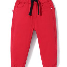 Babyhug Cotton Woven Full Length Trousers with Stretch Solid Color - Red-image-76