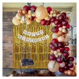 Bubble Trouble Burgundy & Peach Balloons Birthday Decoration Item with Fringe Curtain Burgundy Rose Gold Peach & Gold - Pack of  65-26