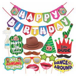 Wobbox Happy Birthday Props Happy Birthday Banner Cocomelon Theme Decoration Items Multi Color -Pack Of 15-16