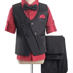 Robo Fry Full Sleeves Solid Color Party Suit with Bow  - Red-image-94