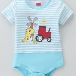 Babyhug 100% Cotton Knit Half Sleeves Onesie Dino Print - Blue-image-68