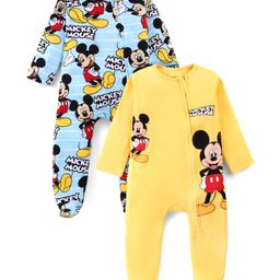 Babyhug Disney Single Jersey Knit Full Sleeves Sleep Suits With Mickey Mouse Graphics Pack Of 2 - Yellow & Blue-picture-33