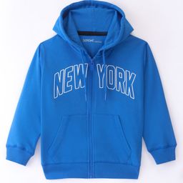 Doreme Fleece Knit Full Sleeves Hooded Sweatshirt Text Print- Blue-image-71