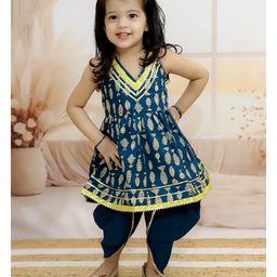 BownBee Pure Cotton Halter Neck Fish Printed Kurta With Harem Pant -  Indigo-image-50