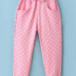 Olio Kids Cotton Knit Full Length Lounge Pant with Polka Dot Print & Bow Applique - Pink-image-11